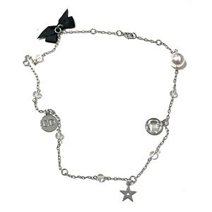 Dior Silver Tone Logo Bow Necklace